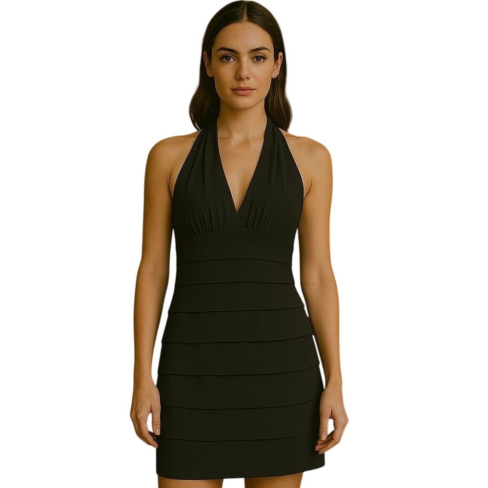 EnFocus Studio Sexy Black Tiered Halter Cocktail Dress Party Evening‎ Formal 12